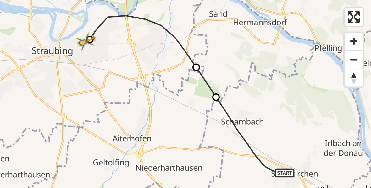 Routekaart van de vlucht: Rettungshubschrauber nach Sankt Elisabeth Hospital Straubing