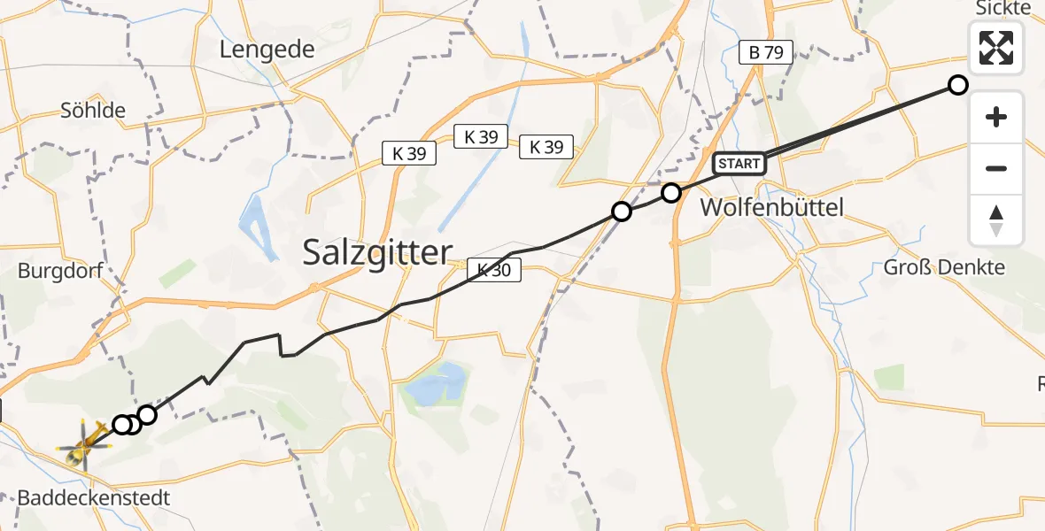Flugroute Rettungshubschrauber Wolfenbüttel - Baddeckenstedt, 31 März 2026, 12:16