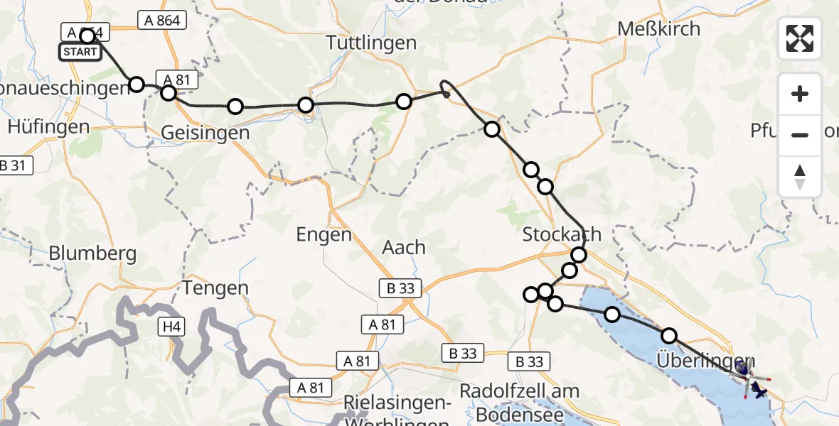 Flugroute Polizeihubschrauber Donaueschingen-Villingen Flugplatz - Überlingen, 31 März 2026, 12:17