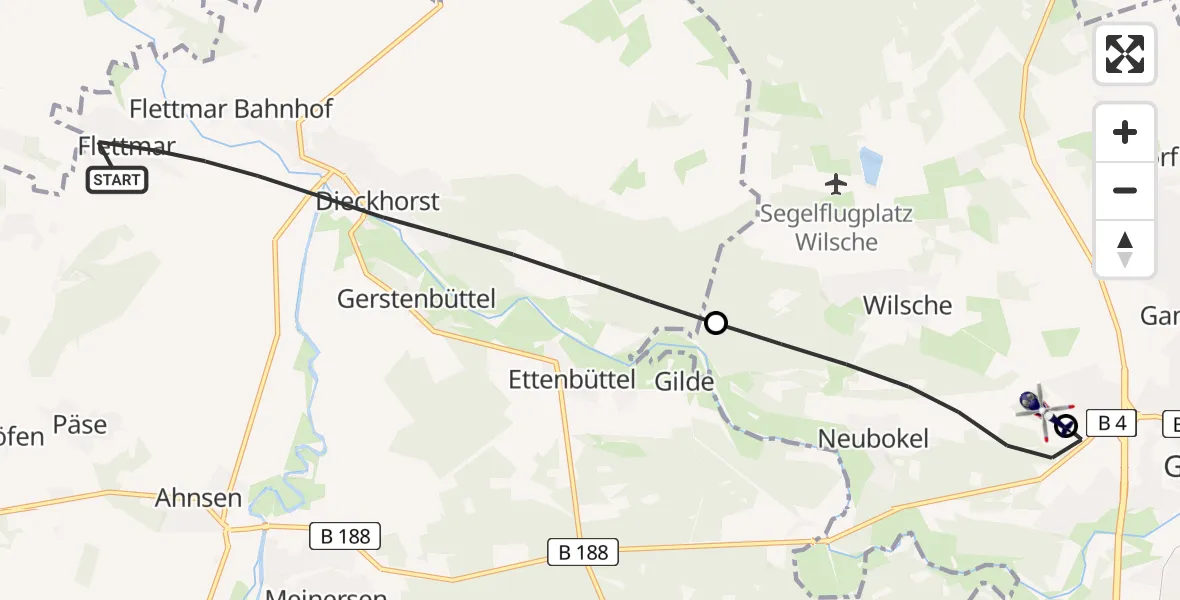 Flugroute Polizeihubschrauber Müden (Aller) - Gifhorn Bundespolizei Hubschrauberlandeplatz, 31 März 2026, 12:23