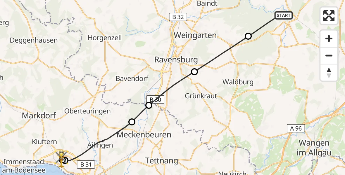 Routekaart van de vlucht: Rettungshubschrauber nach Friedrichshafen Hospital