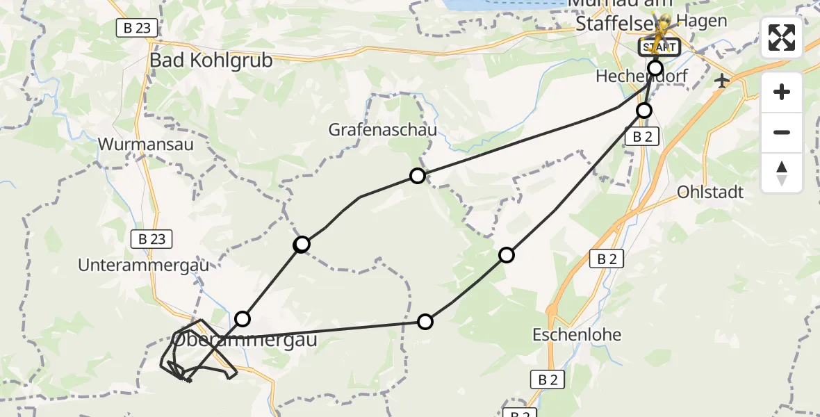 Flugroute Rettungshubschrauber Murnau Accident Hospital - Murnau Accident Hospital, 31 März 2026, 12:32