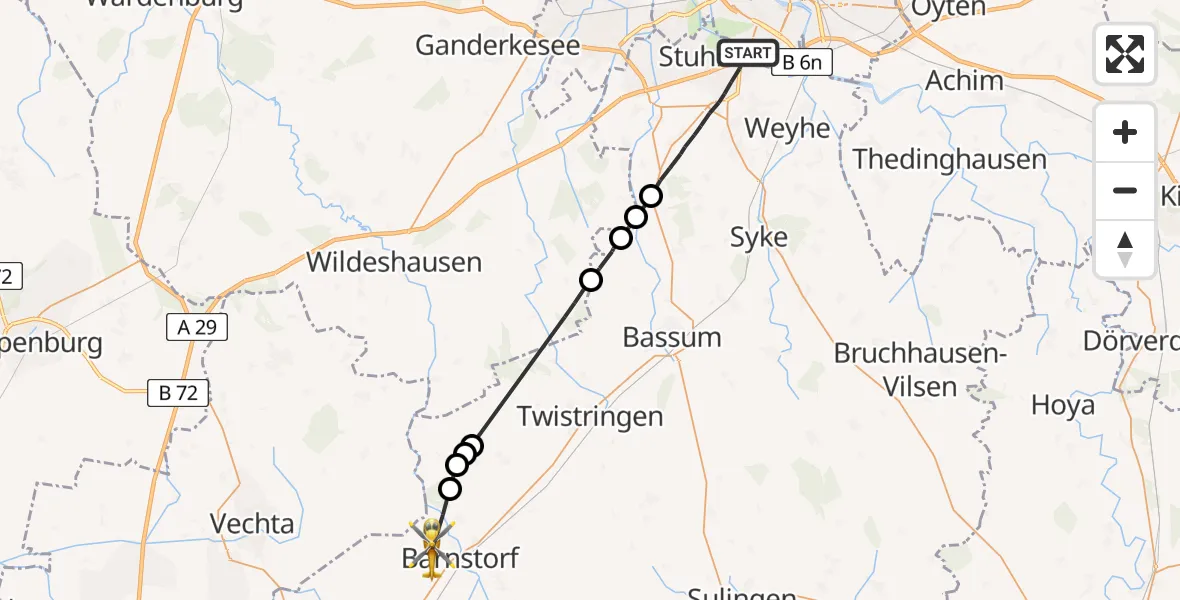 Routekaart van de vlucht: Rettungshubschrauber nach Barnstorf, Vogelsanger Kirchweg