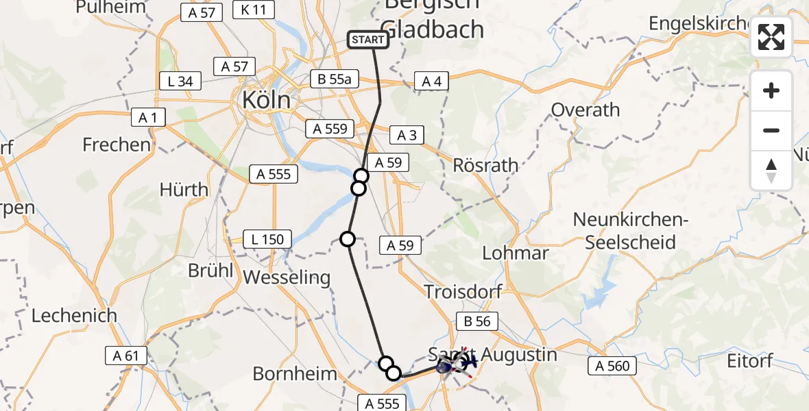 Flugroute Polizeihubschrauber Köln - Sankt Augustin, 31 März 2026, 12:38