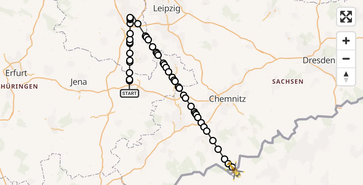 Flugroute Ambulanzhubschrauber Gera - Oberwiesenthal, 31 März 2026, 12:41