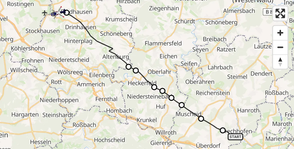 Routekaart van de vlucht: Polizeihubschrauber nach Buchholz (Westerwald), K 44