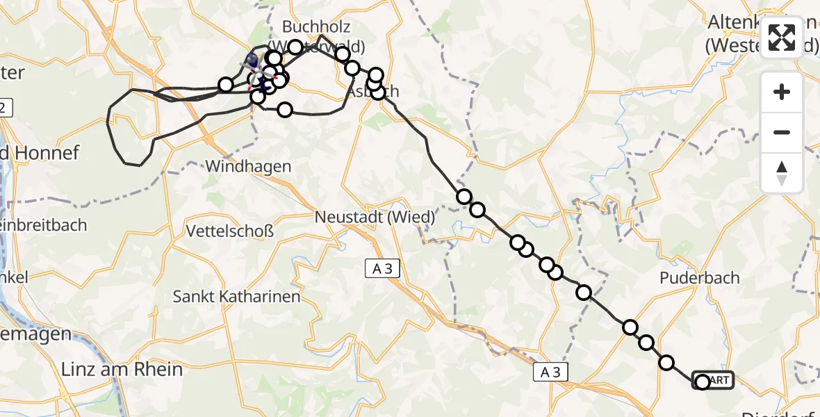 Routekaart van de vlucht: Polizeihubschrauber nach Eudenbach Segelflugfeld
