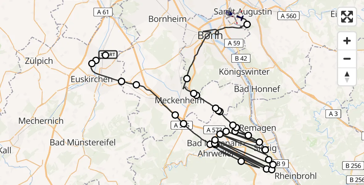 Flugroute Polizeihubschrauber Weilerswist - Bonn-Hangelar Flugplatz, 31 März 2026, 13:02