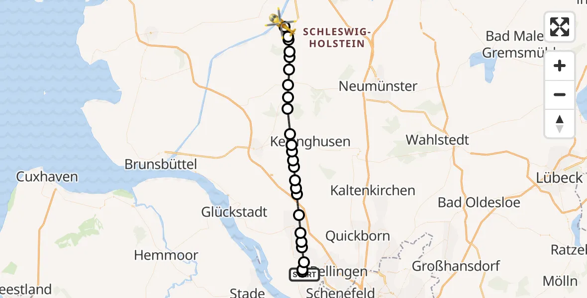 Flugroute Rettungshubschrauber Uetersen-Heist Flugplatz - Hörsten, 31 März 2026, 13:07
