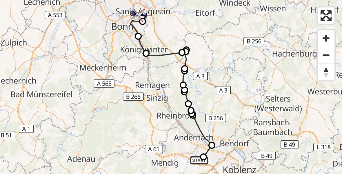 Flugroute Polizeihubschrauber Saffig - Sankt Augustin, 31 März 2026, 13:15