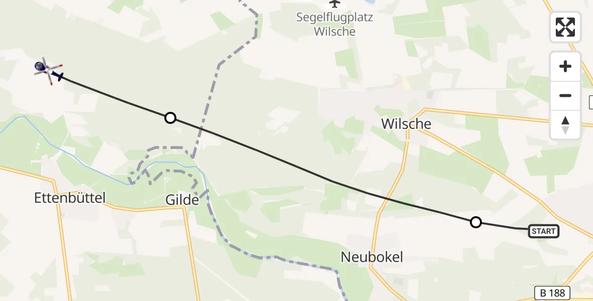 Flugroute Polizeihubschrauber Gifhorn Bundespolizei Hubschrauberlandeplatz - Müden (Aller), 31 März 2026, 13:17