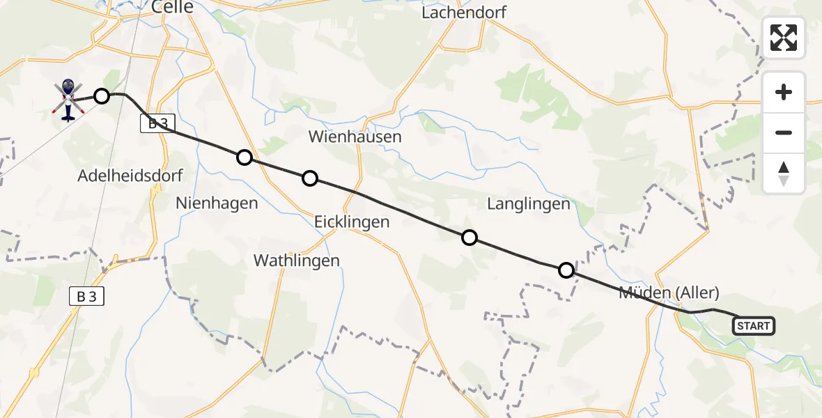 Routekaart van de vlucht: Polizeihubschrauber nach Celle Army Flugplatz