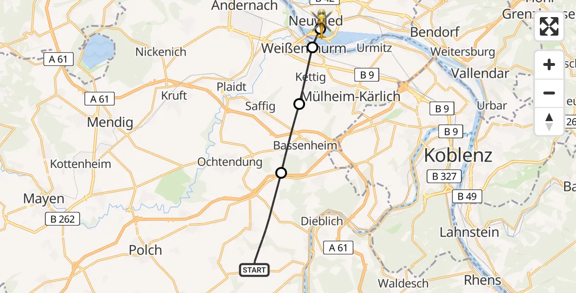Routekaart van de vlucht: Rettungshubschrauber nach Neuwied, Friedrich-Siegert-Straße