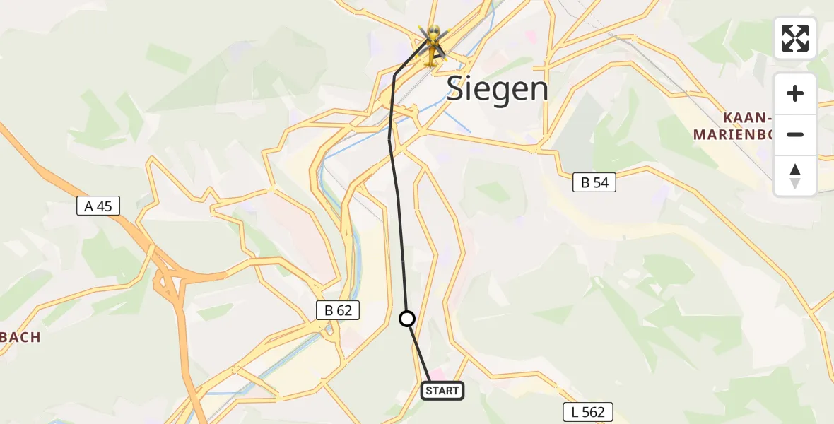 Routekaart van de vlucht: Rettungshubschrauber nach Siegen, Tiergartenstraße