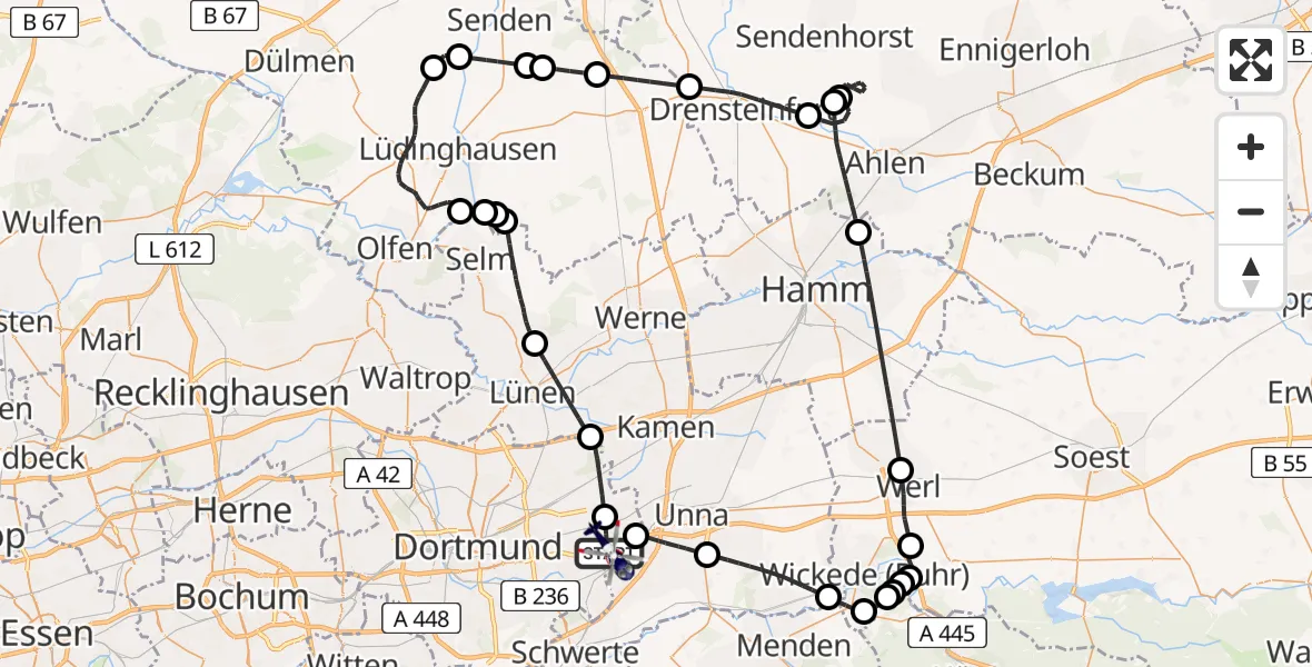 Flugroute Polizeihubschrauber Dortmund Flughafen - Dortmund Flughafen, 31 März 2026, 13:27