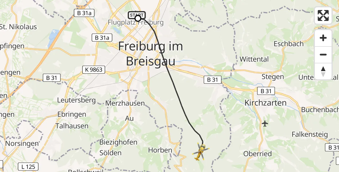 Flugroute Rettungshubschrauber Freiburg im Breisgau Flugplatz - Freiburg im Breisgau, 31 März 2026, 13:31