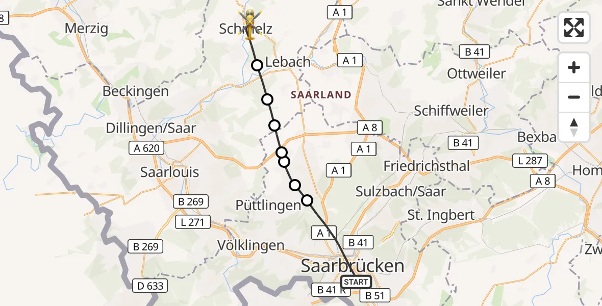 Flugroute Rettungshubschrauber Saarbrücken - Schmelz, 31 März 2026, 13:34