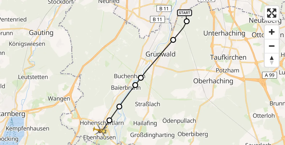 Routekaart van de vlucht: Rettungshubschrauber nach Schäftlarn, Zechstraße