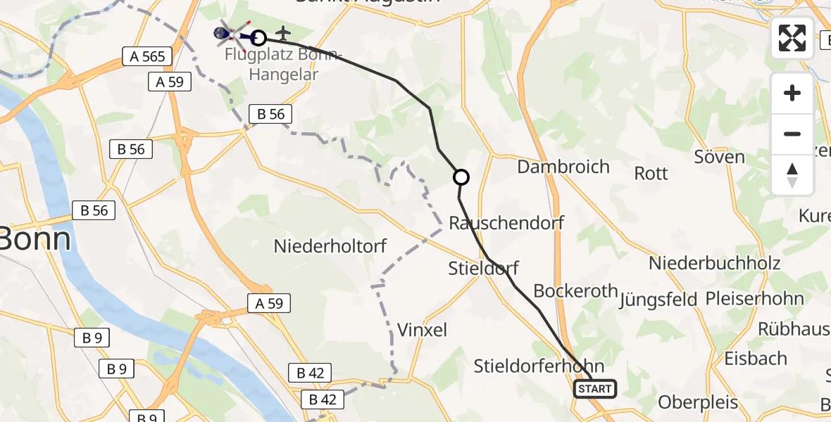 Routekaart van de vlucht: Polizeihubschrauber nach Sankt Augustin, Richthofenstraße