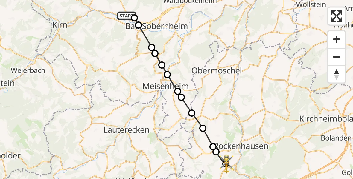 Flugroute Rettungshubschrauber Monzingen - Imsweiler UL, 31 März 2026, 13:39