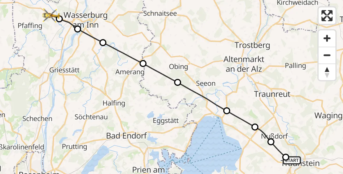 Flugroute Rettungshubschrauber Traunstein Hospital - Edling, 31 März 2026, 13:47