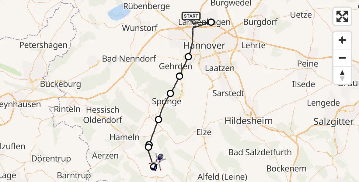 Routekaart van de vlucht: Polizeihubschrauber nach Emmerthal, Friedhofsweg