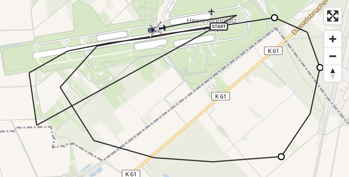 Flugroute Polizeihubschrauber Celle Army Flugplatz - Celle Army Flugplatz, 31 März 2026, 13:55