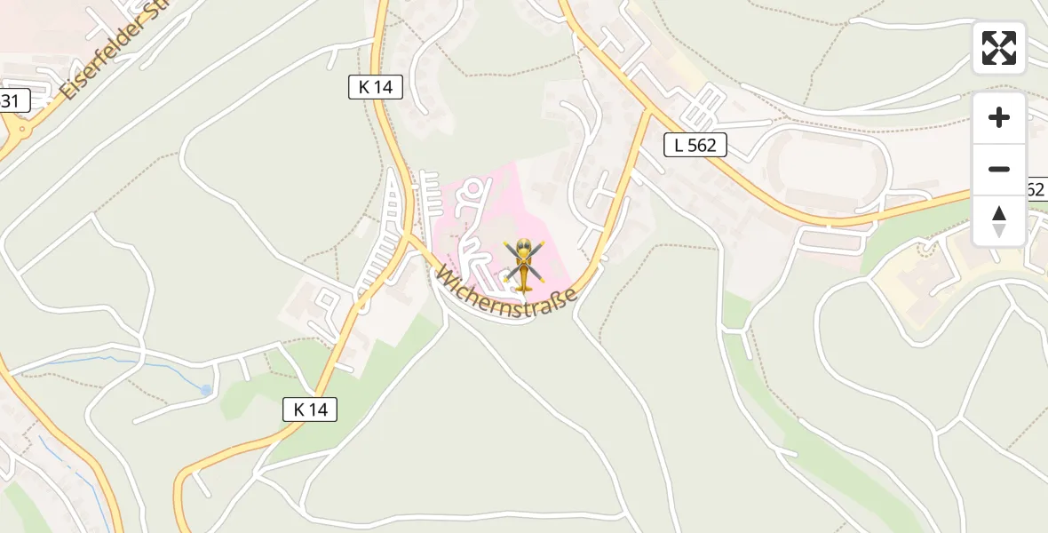Flugroute Rettungshubschrauber Evangelisches Jung-Stilling Hospital - Evangelisches Jung-Stilling Hospital, 31 März 2026, 13:57
