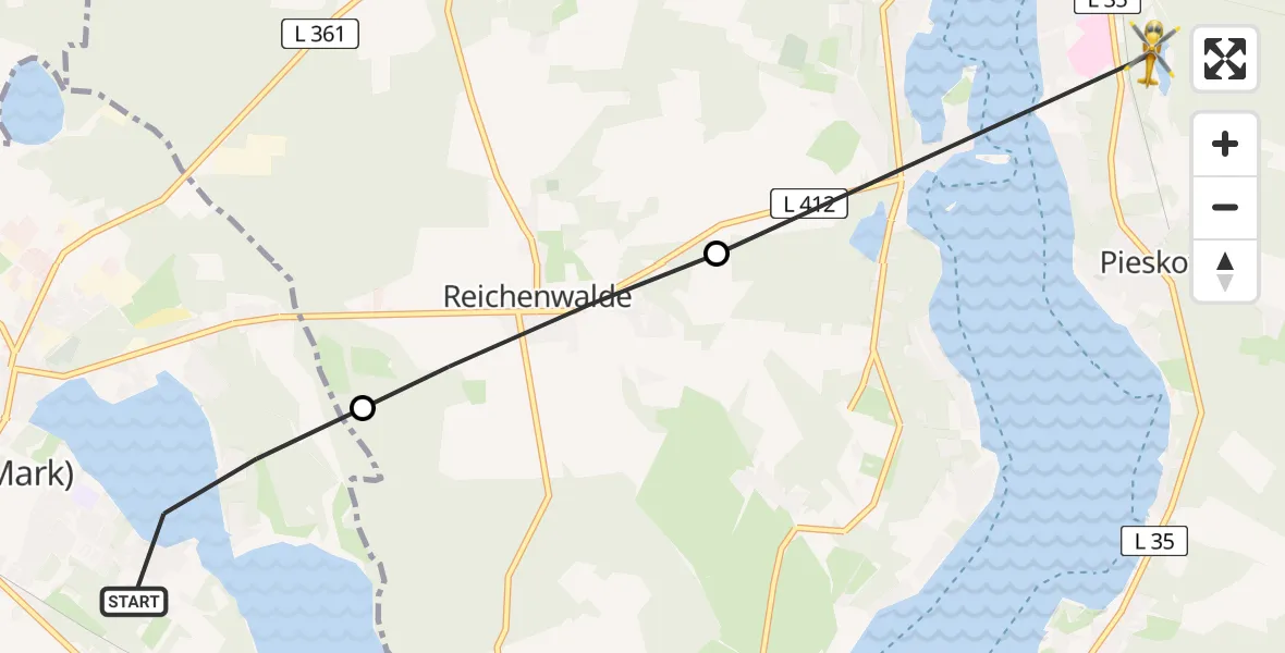 Flugroute Rettungshubschrauber Storkow (Mark) - Bad Saarow, 31 März 2026, 14:02
