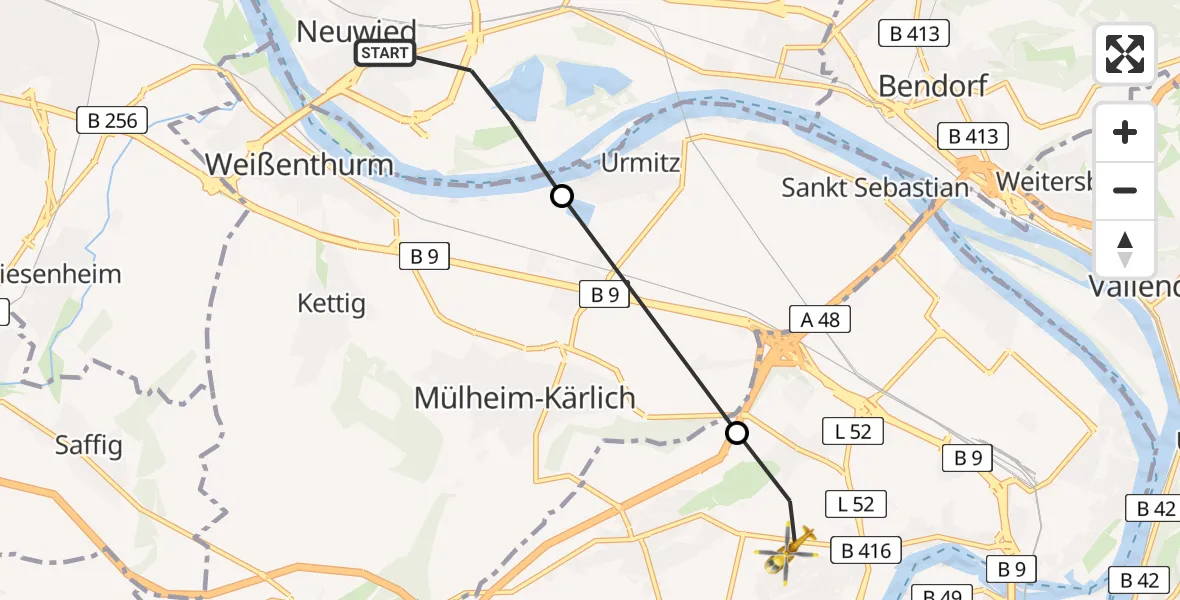Routekaart van de vlucht: Rettungshubschrauber nach Koblenz, Rübenacher Straße