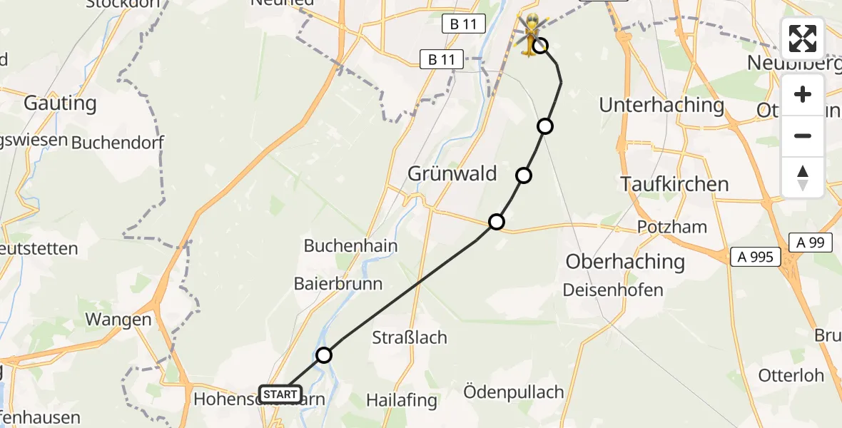 Flugroute Rettungshubschrauber Schäftlarn - ADAC Air Rescue Center Hubschrauberlandeplatz (Christoph 1), 31 März 2026, 14:06