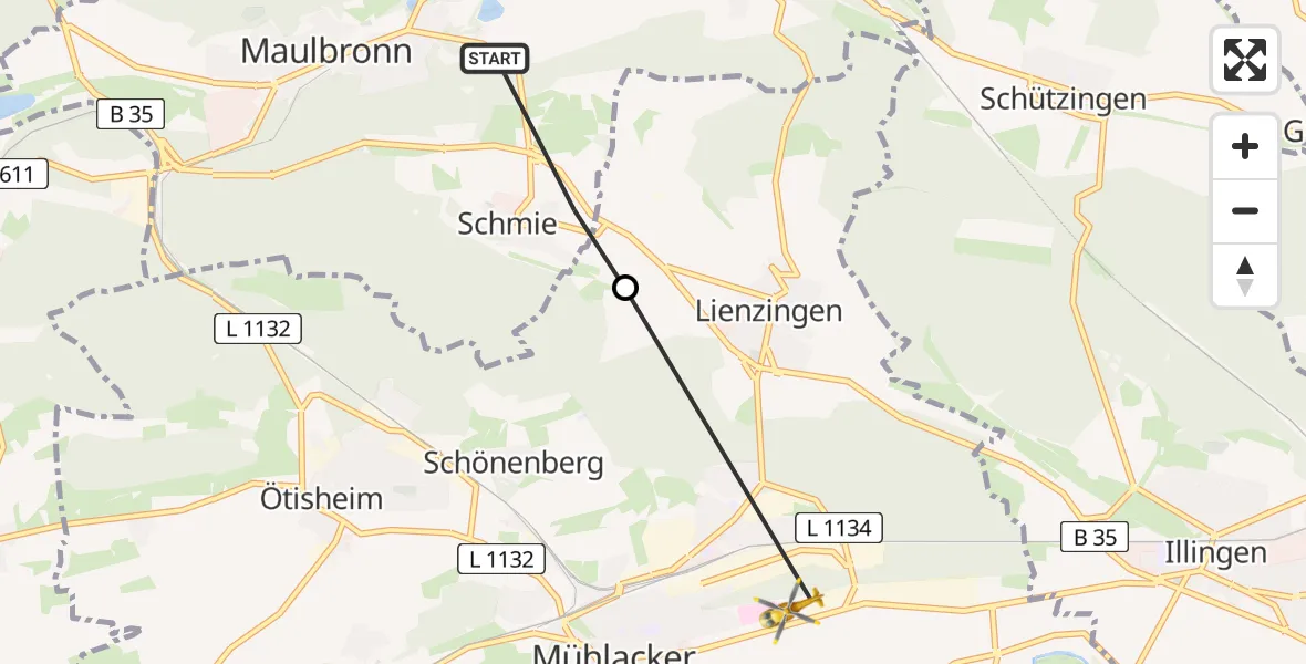 Routekaart van de vlucht: Rettungshubschrauber nach Mühlacker, Stuttgarter Straße