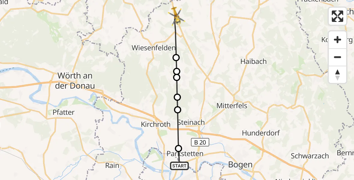 Flugroute Rettungshubschrauber Straubing - Wiesenfelden, 31 März 2026, 14:06