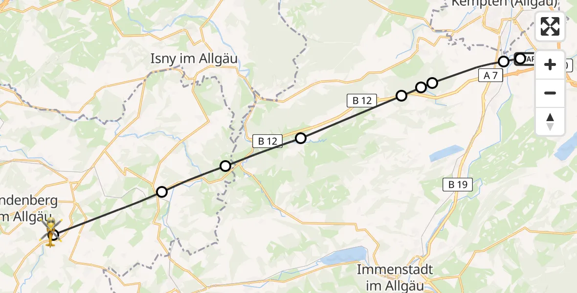Routekaart van de vlucht: Rettungshubschrauber nach Weiler-Simmerberg, Am Gräbenbach