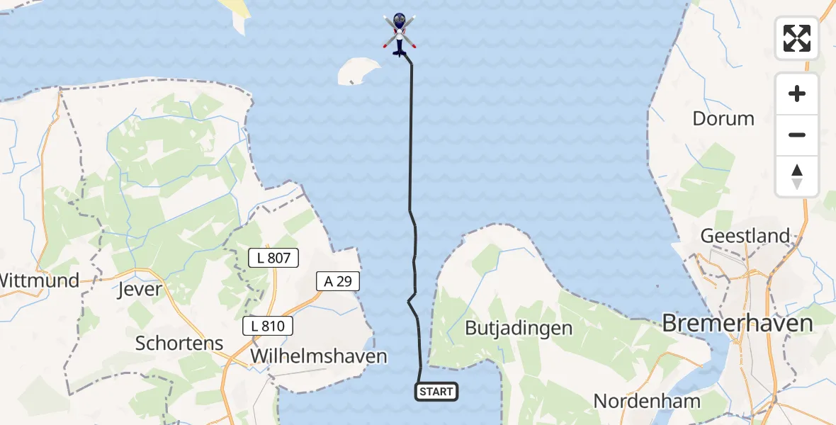 Routekaart van de vlucht: Polizeihubschrauber nach Butjadingen