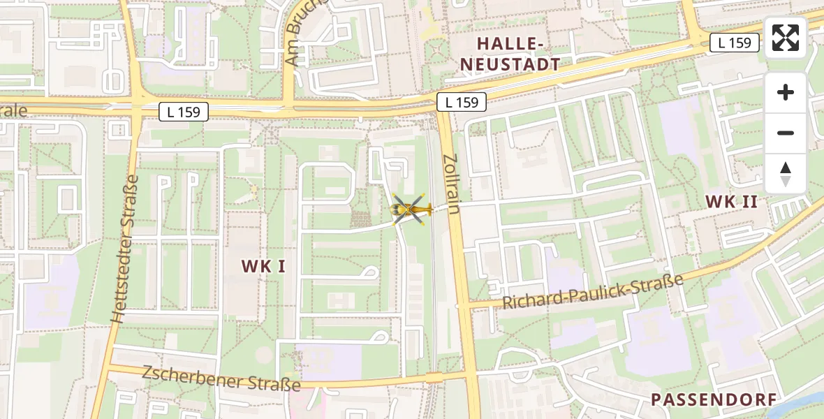 Flugroute Rettungshubschrauber Halle (Saale) - Halle (Saale), 31 März 2026, 14:10