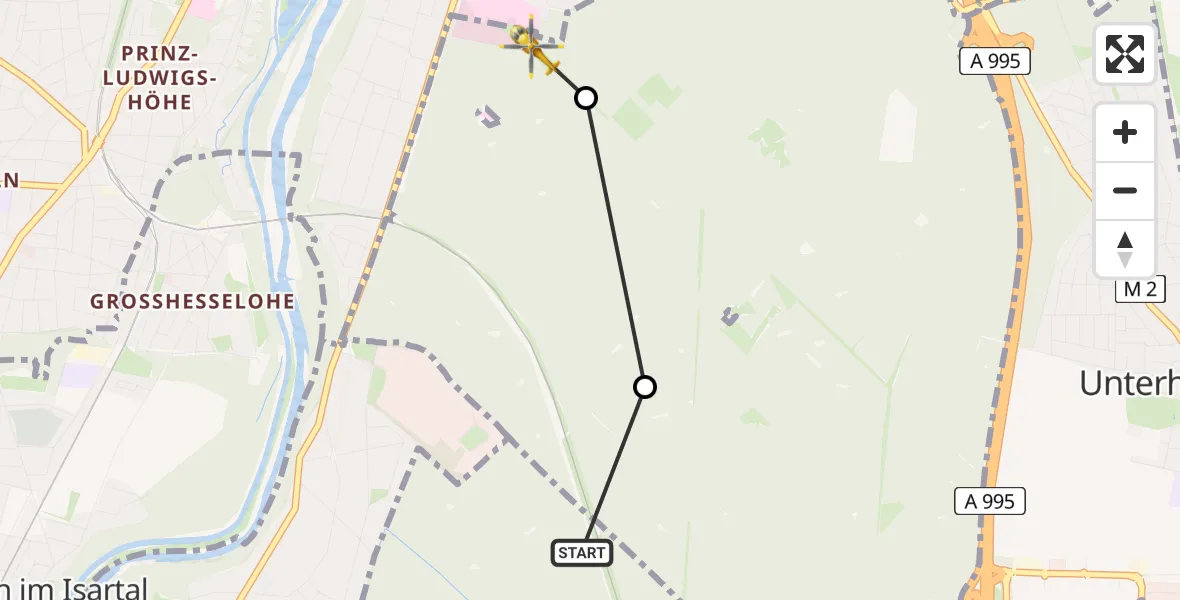 Routekaart van de vlucht: Rettungshubschrauber nach ADAC Air Rescue Center Hubschrauberlandeplatz (Christoph 1)