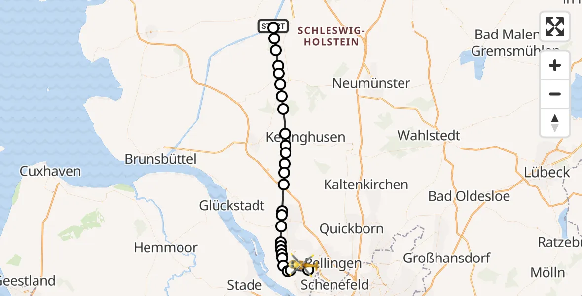 Flugroute Rettungshubschrauber Hörsten - Appen, 31 März 2026, 14:13