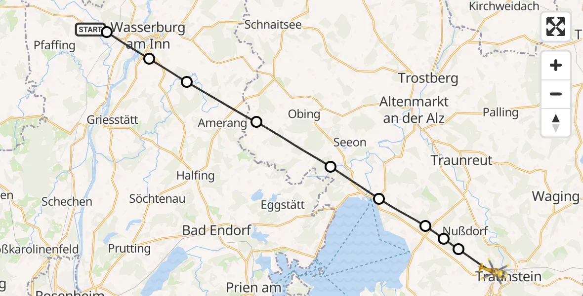 Routekaart van de vlucht: Rettungshubschrauber nach Traunstein Hospital