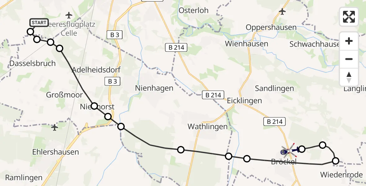 Routekaart van de vlucht: Polizeihubschrauber nach Bröckel, B 214