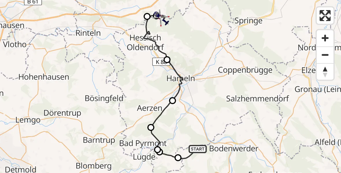 Routekaart van de vlucht: Polizeihubschrauber nach Hessisch Oldendorf, Im Wohle