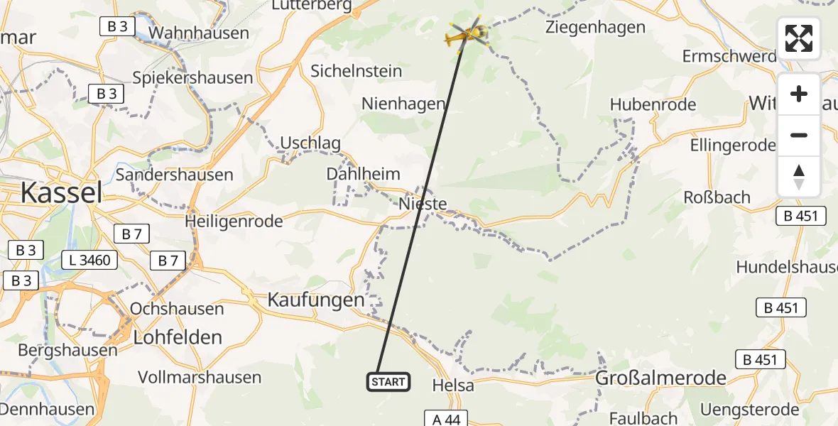 Routekaart van de vlucht: Rettungshubschrauber nach Hann.Münden, Kohlenstraße