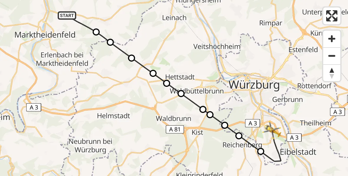 Routekaart van de vlucht: Rettungshubschrauber nach Würzburg, Heuchelhofstraße