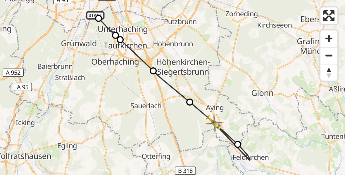 Routekaart van de vlucht: Rettungshubschrauber nach Aying, Römerstraße
