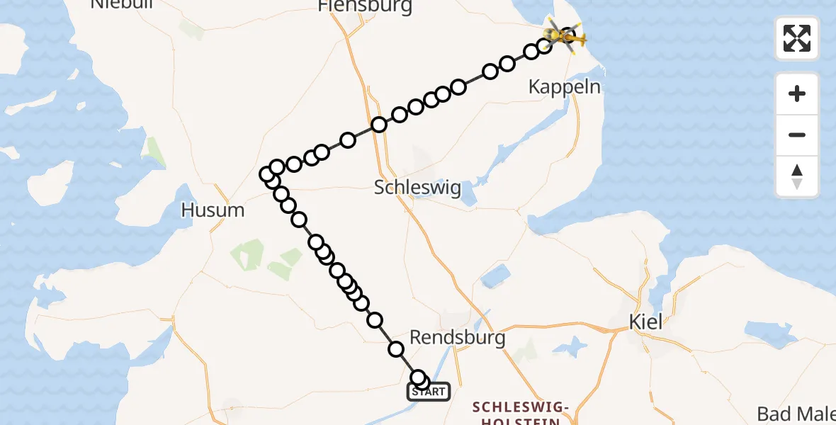 Flugroute Rettungshubschrauber Hörsten - Gelting, 31 März 2026, 14:25