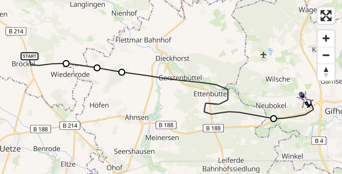 Routekaart van de vlucht: Polizeihubschrauber nach Gifhorn Bundespolizei Hubschrauberlandeplatz