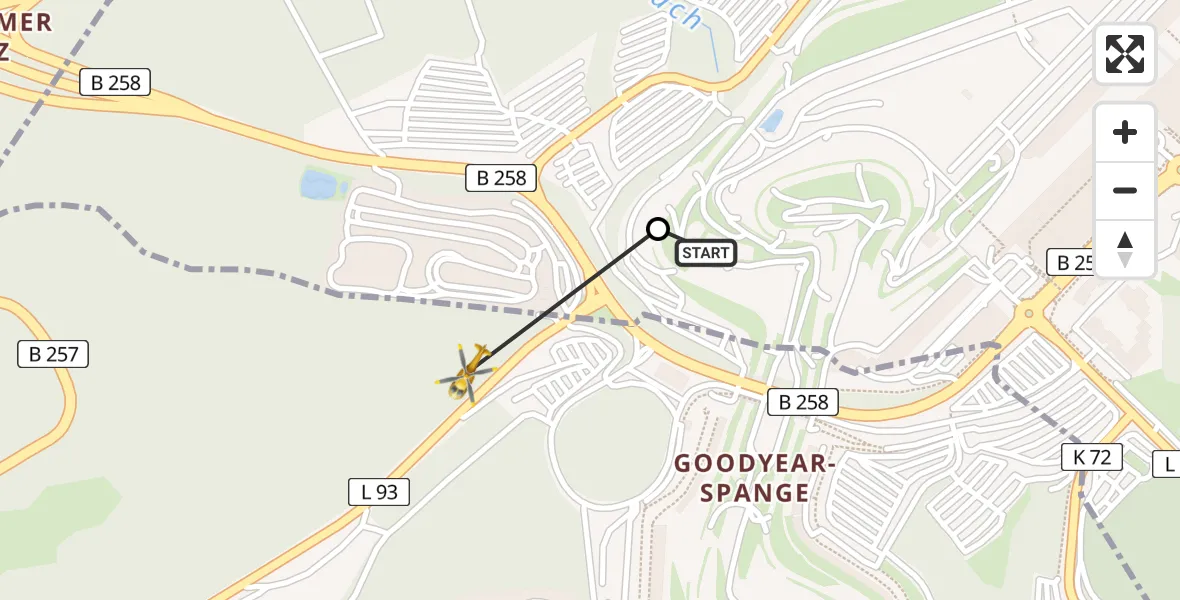 Flugroute Ambulanzhubschrauber Nürburgring Hubschrauberlandeplatz - Müllenbach, 31 März 2026, 14:30