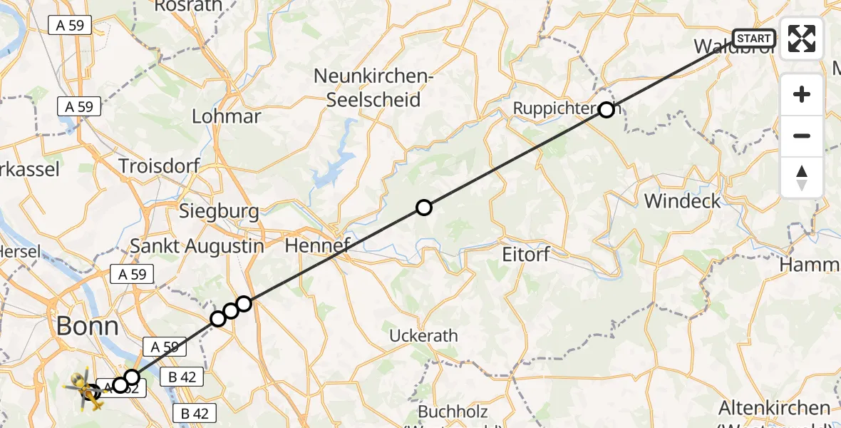 Routekaart van de vlucht: Ambulanzhubschrauber nach Bonn University Hospital