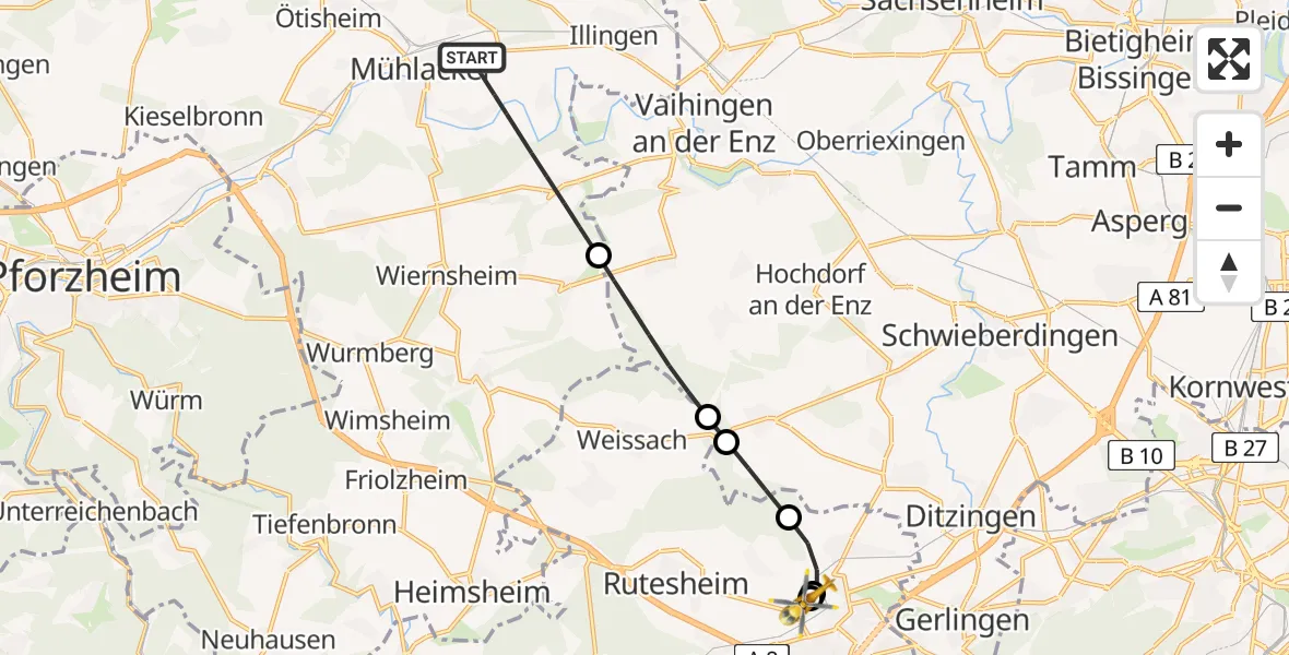 Routekaart van de vlucht: Rettungshubschrauber nach Leonberg Hospital