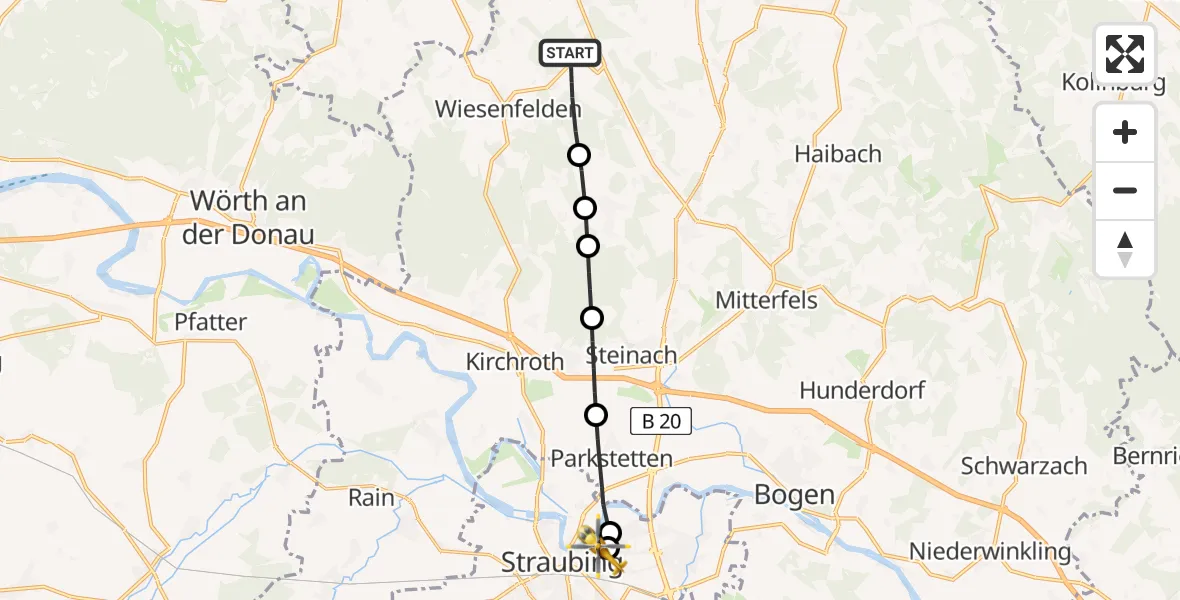 Routekaart van de vlucht: Rettungshubschrauber nach Sankt Elisabeth Hospital Straubing